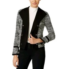 Calvin Klein Open Front Tweed Blazer Gray Black Women's Size 6