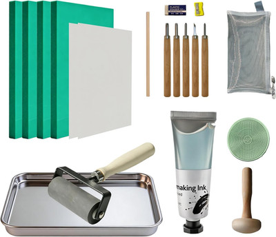 Linocut Kit for Printmaking,Stamp Making Kit, Linoleum Blocks Carving Tools,Incl