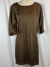 Michael Kors Chain Link Sheath Dress Womens P/S Brown Gold Petite Belted