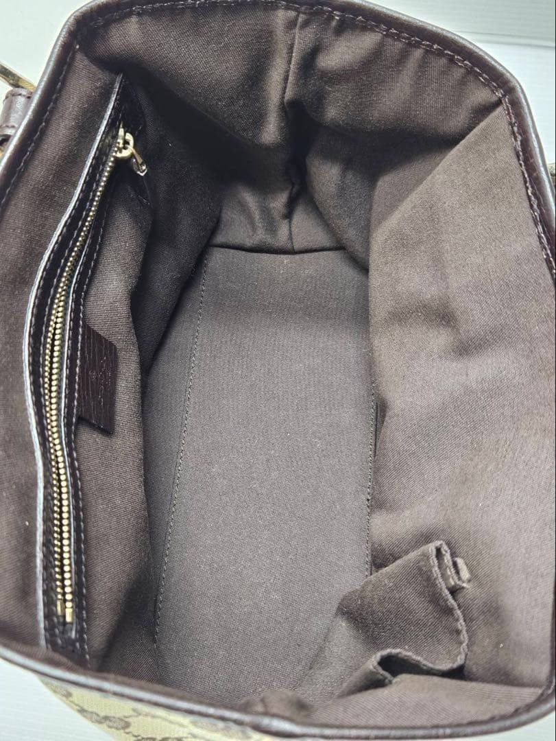 GUCCI Vintage GG Canvas Sherry Line Tote Bag Leather Trim Excellent Condition thumbnail 8