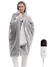 Heated Sherpa Wrap Shawl Hoodie, Electric Throw Blanket With pockets 7 Level ...