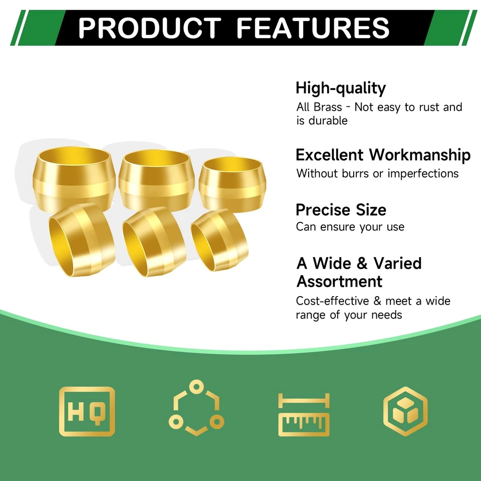 325pcs Brass Compression Sleeves Ferrules Fittings Assortment Kit, 3/4" 5/8" ... - Image 3 of 4