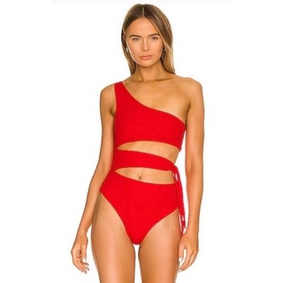 Maaj Reversible One Piece Swimsuit Red Camellia Cut outs Women's L New 