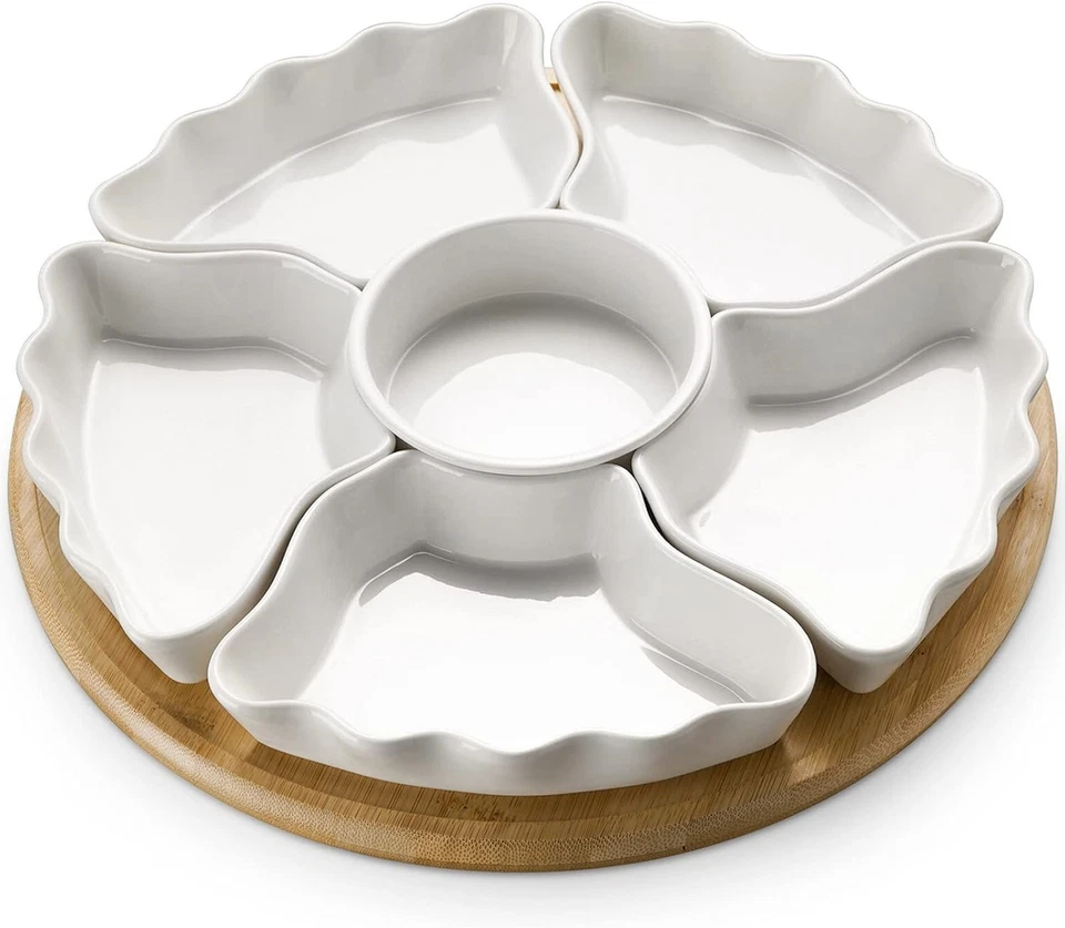 Stylish 7-Piece 12-Inch Lazy Susan Serving Tray Set for Appetizers & Snacks - Image 3 of 4