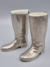 Vintage Pair Of Grenadier Silver Plated Riding Boots Whiskey Measures