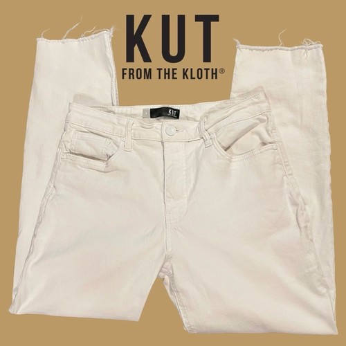 KUT From The Kloth Mom Jeans 8 Rachel High Rise Fab Ab Ab Fab Raw Hem White - Picture 3 of 14