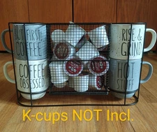 Boston Warehouse - 4 Stackable Mugs & Coffee Pod Wire Storage Rack Combo