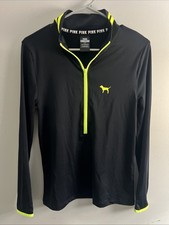 PINK Victoria Secret Ultimate Jacket Black Sz SMALL 1/2 Zip Pull over
