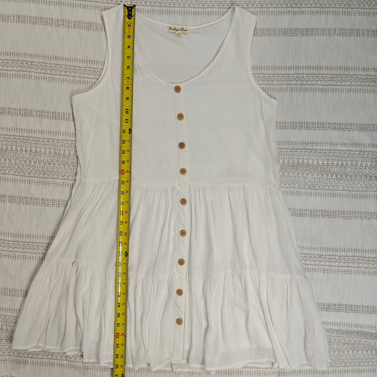 Indigo Rose White Button Front Tiered Dress Women's Size L Used-Perfect