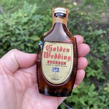 Golden Wedding Blended Whiskey 1/10 Pint EMPTY Bottle, w VTG WI tax stamp