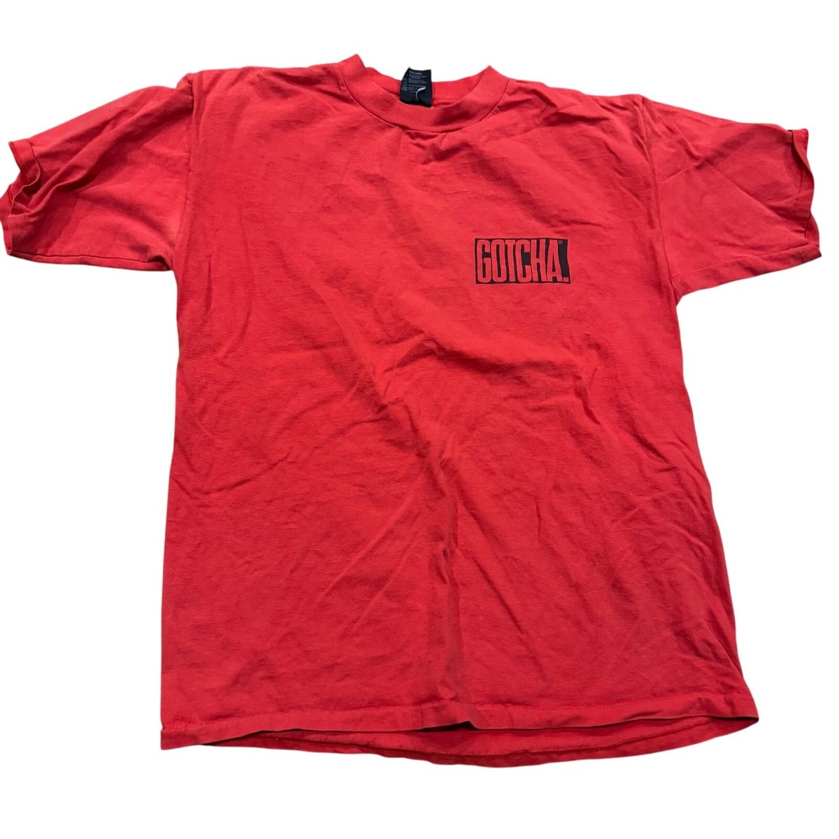 VINTAGE Gotcha Men's Shirt XL Red Single Stitch Logo Surf Skater