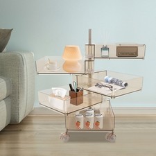 360  Rotating Storage Cabinet, Bedside Cabinet With 5 Tiers, Clear Khaki