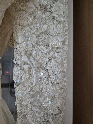 Ivory Wedding Dress Tulle Satin Skirt With Lace Pearl & Sequin Bodice Size 12/14 - Picture 4 of 8