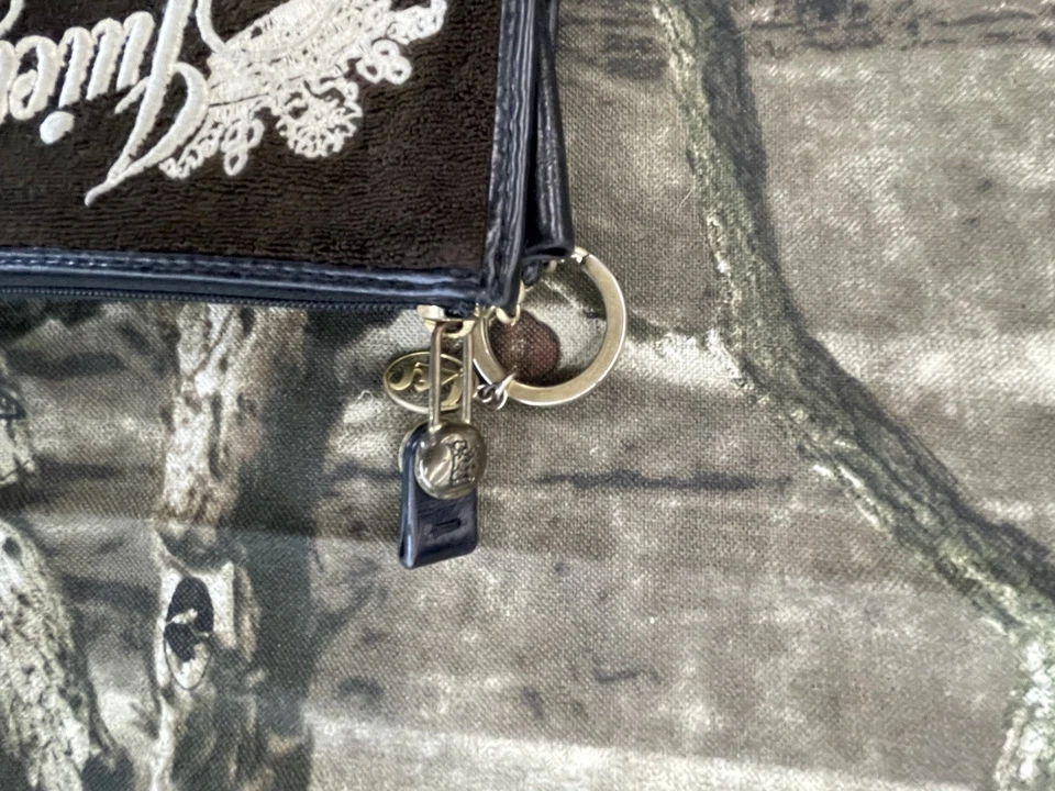 Винтажный Y2K Juicy Couture бархата монета молнии мешок бумажник вышитая корона H68 - Изображение 3 из 4