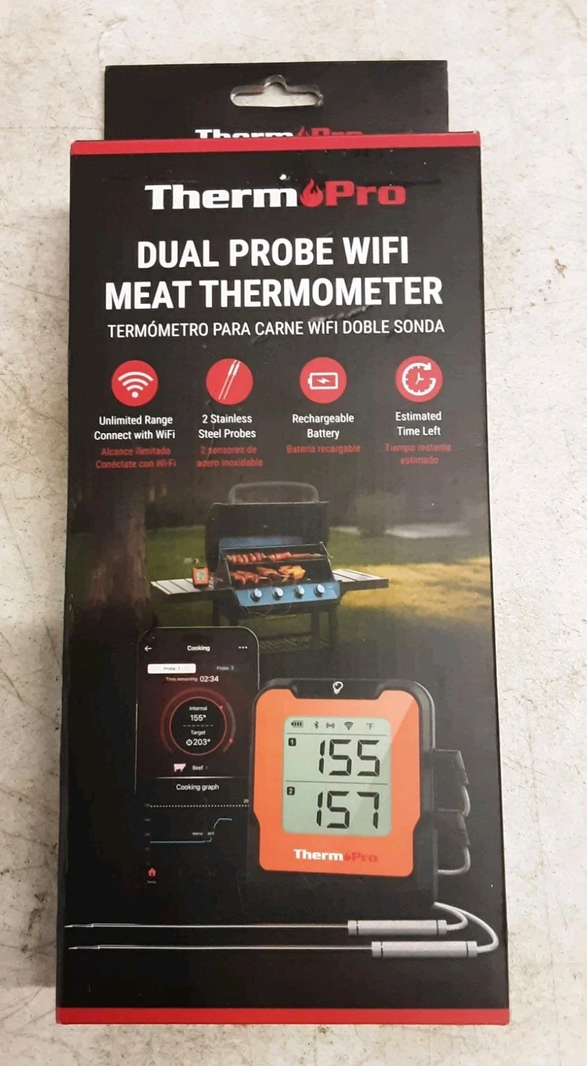 THERMPRO TP922W WiFi Wireless Grill Thermometer w/ Dual Probes NEW FREE SHIPPING
Opens in a new wind
