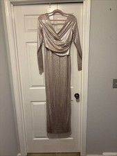 Old Hollywood Prom Size 4 Eliza J Gold Lame Back Slit Straight Gown WOW