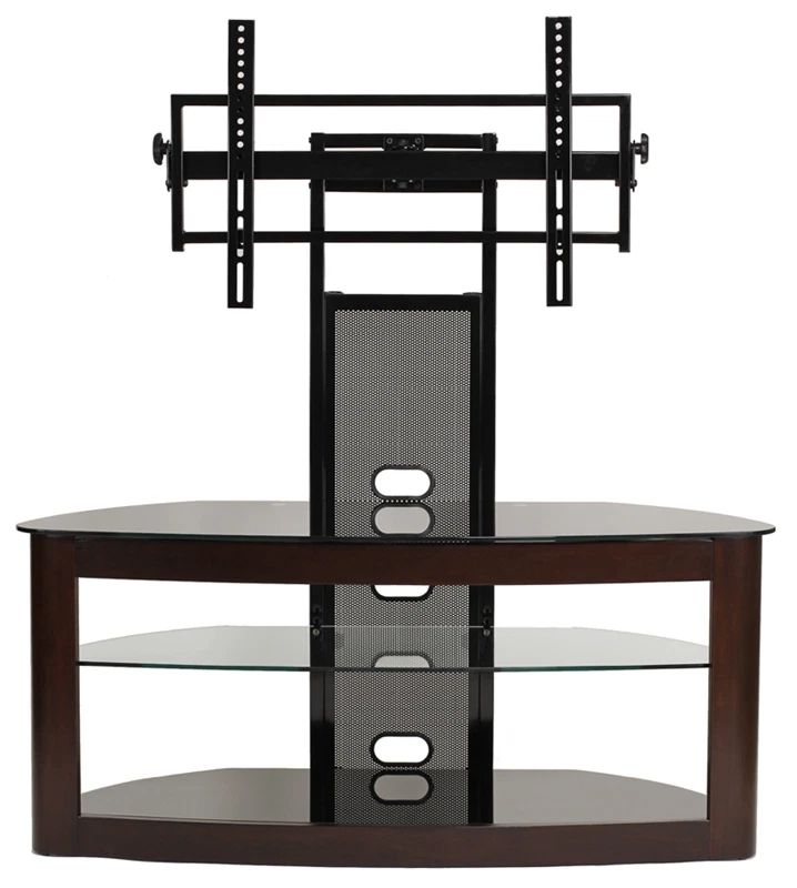 Transdeco curved wood tv stand with mount for 35 to 85 inch tv black deals