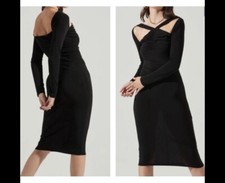 $98 Astr The Label Black Cutout Long Sleeve Bodycon Dress Small NEW