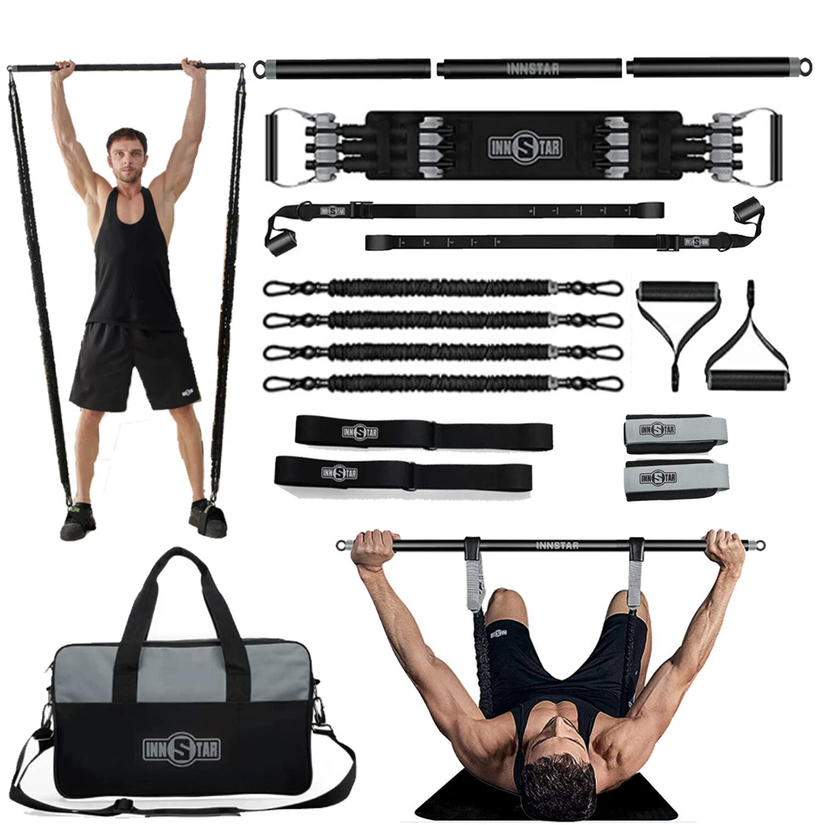 Innstar Portable Bench Press Resistance bands set with Fitness bar Home Gym 5.0