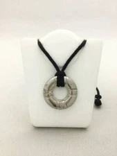 TIFFANY&Co. Atlas Circle Cord Necklace Pendant Charm Silver 925 #688