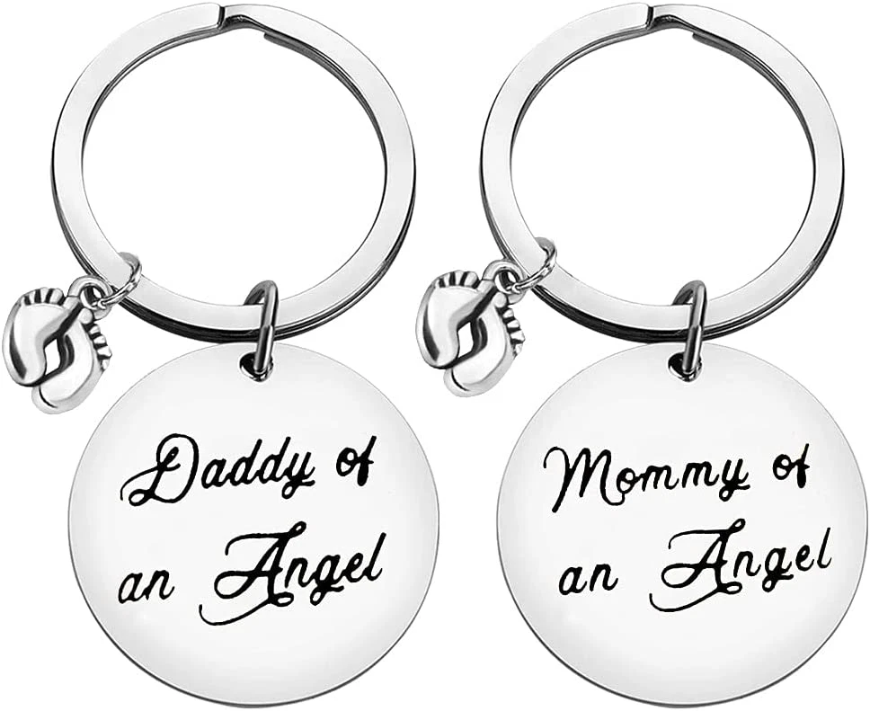 Baby Memorial Gifts Keyring Daddy of an Angel Mommy of an Angel Keyring Set Loss