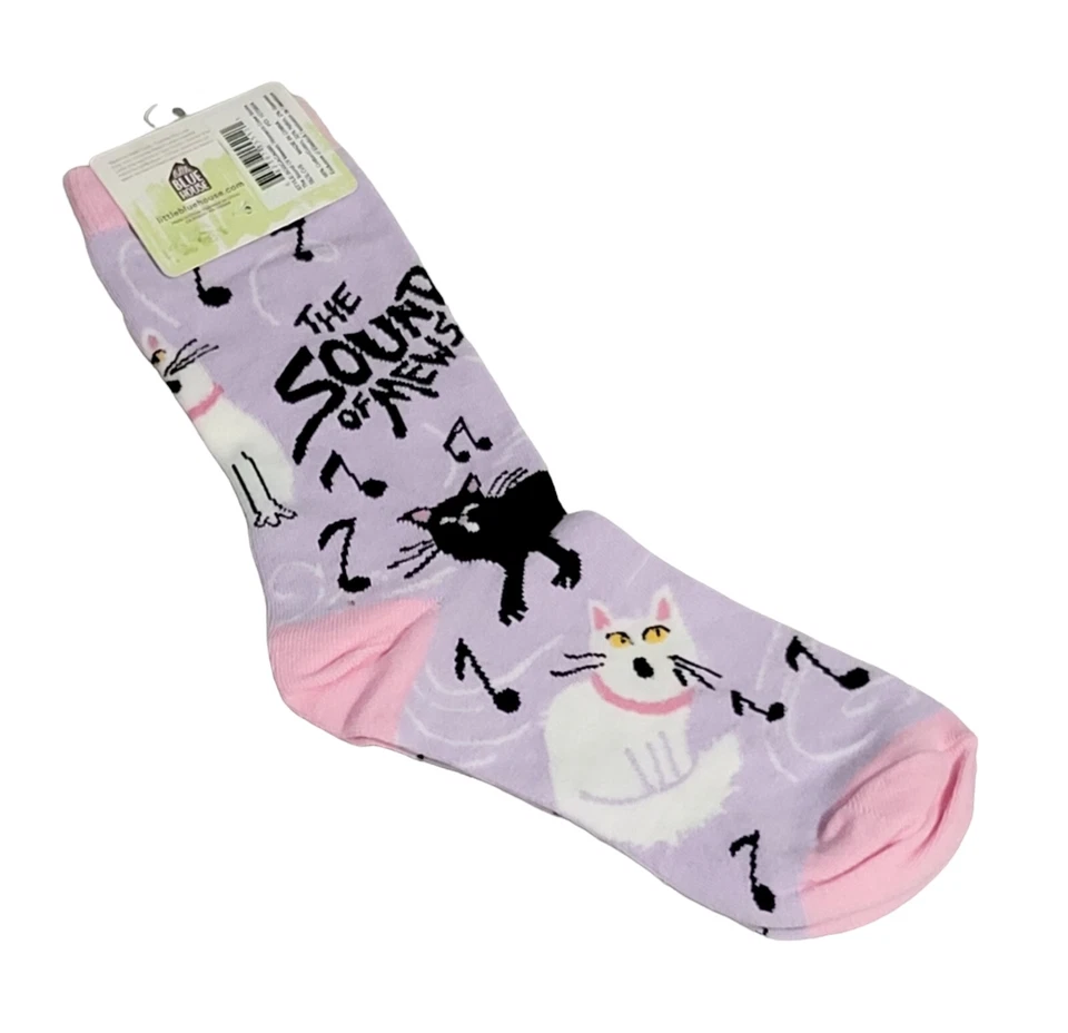 Calcetines The Sound of Mewsic Cat Kitty Crew para mujer talla única mezcla de algodón púrpura Foto 3 de 4