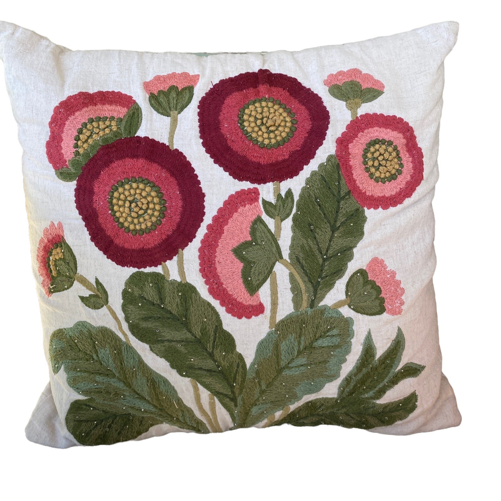 Luxury Pier 1 Pillow Cover Botanical Floral Crewel Embroidery Beaded