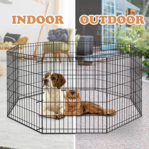 24/30/36/42/48" Dog Playpen 8 Panels Exercise Cage Tall Pet Pen Crate Dog Fence  - Afbeelding 1 van 53