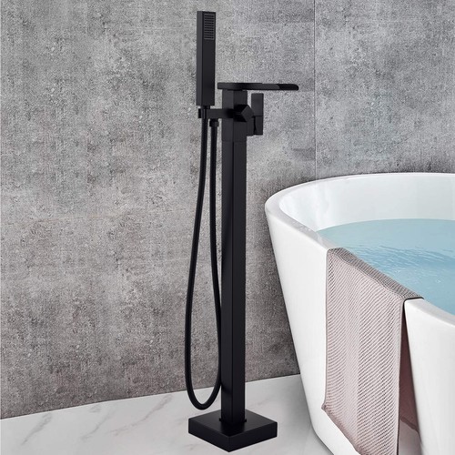 Black Freestanding Bath Taps Waterfall Bathroom Tub Filler Mixer Tap