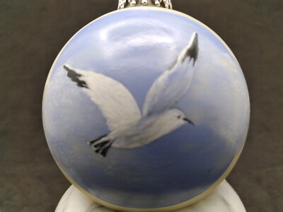 Vtg. Handpainted Flying Bird sky clouds Glass glossy Ball Hanging Ornament xmas
