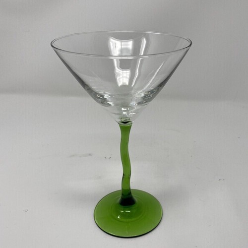 Libbey Courbe Martini Glasses Wavy Green Stems Crooked Zig Zag Barware