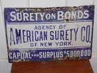 Vintage American Surety Co. Porcelain Sign