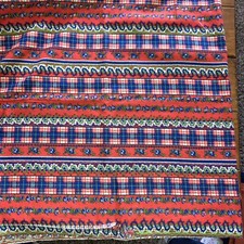 Vintage Flannel By 1/2 The Yard Red Blue Plaid Floral