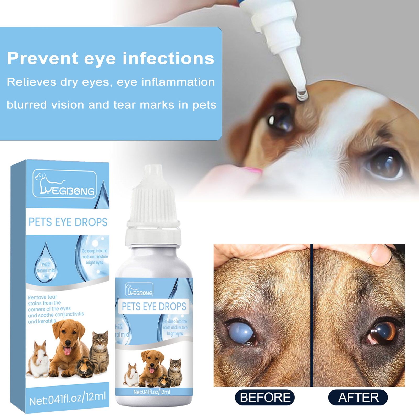 Pet Eye Drops Natural Effective for Cats Dogs Remove Tear Marks Relieve