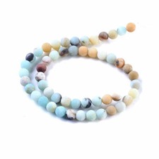 Amazonite Gemstone Round Beads - Natural Frosted Blue Crystals - 8mm - 1 Strand