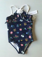 NWT JANIE AND JACK Girls Sz 5 Floral Rosette One-Piece Swimsuit Navy Floral