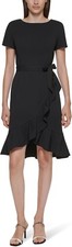 NEW CALVIN KLEIN BLACK FIT AND FLARE CAREER BELTED DRESS SIZE 14