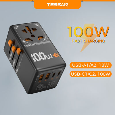 Universal Travel Adapter GaN 100W Worldwide Power Outlet Type C/G/A/I