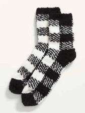 NWT Old Navy Black Buffalo Plaid Chenille Fuzzy Cozy Socks for Women NEW