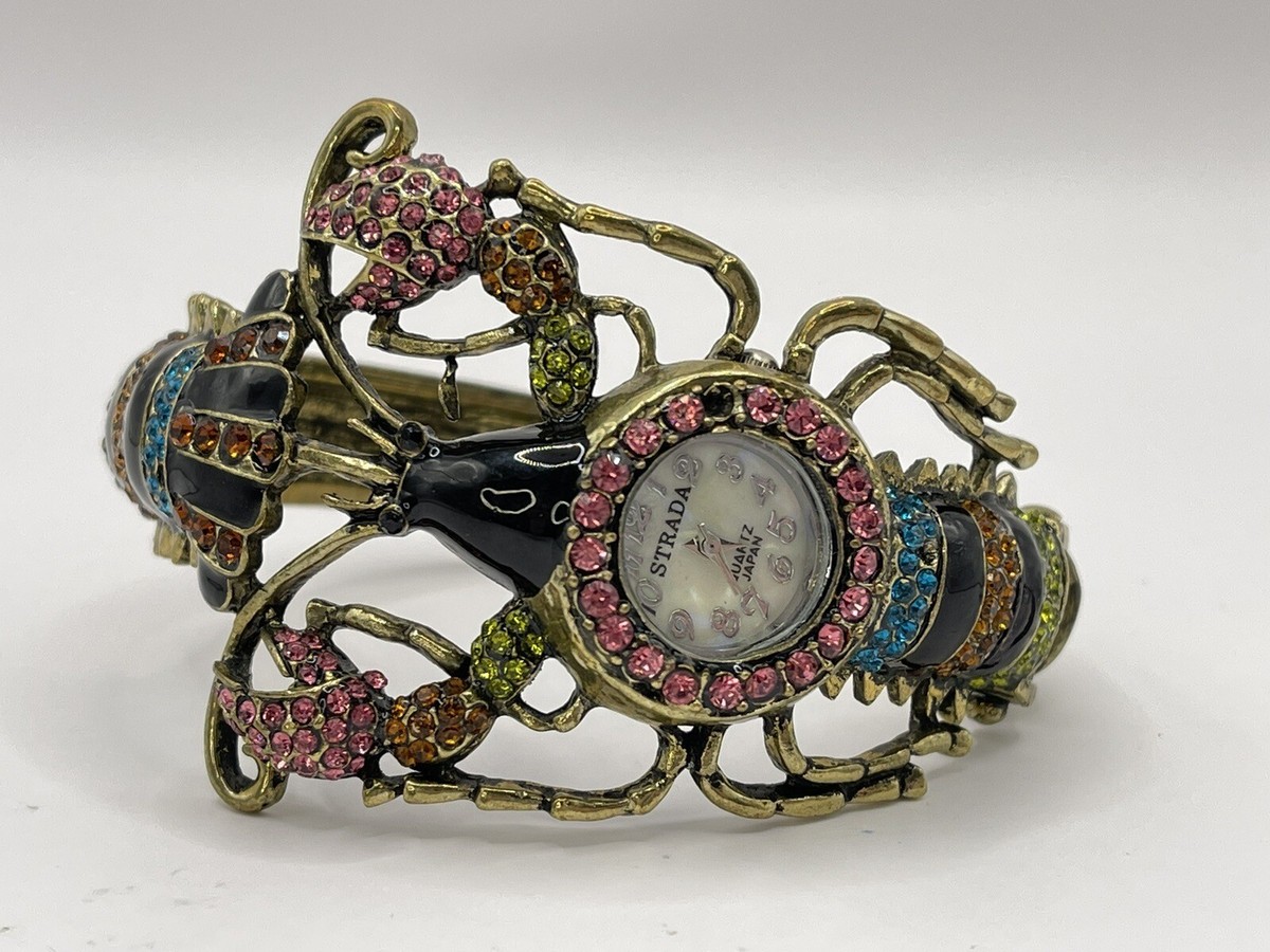 Strada Rhinestone Lobster Women’s Cuff Bracelet Watch Quartz Japan