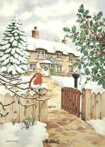 ROBINS Samuel Lamont Home For Christmas tea towel cotton tea towel robin birds