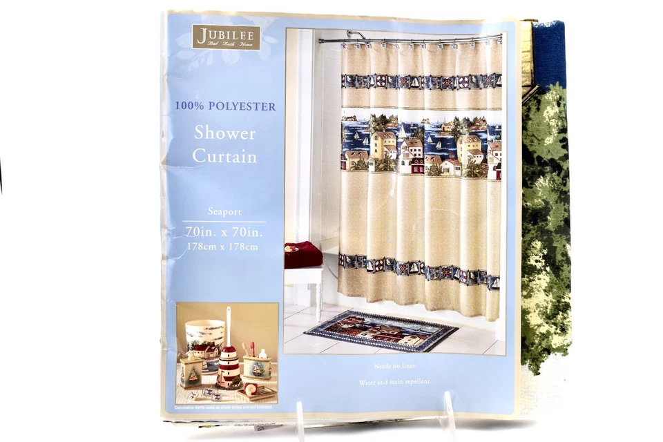 Seaport Shower Curtain,Beige,100% Polyester,70"x 70",Village,Boats,Sea,Islands - Image 2 of 4