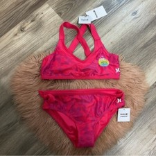 Hurley Flounce Pink Candy Pop 2 piece Swimsuit Size L NWT