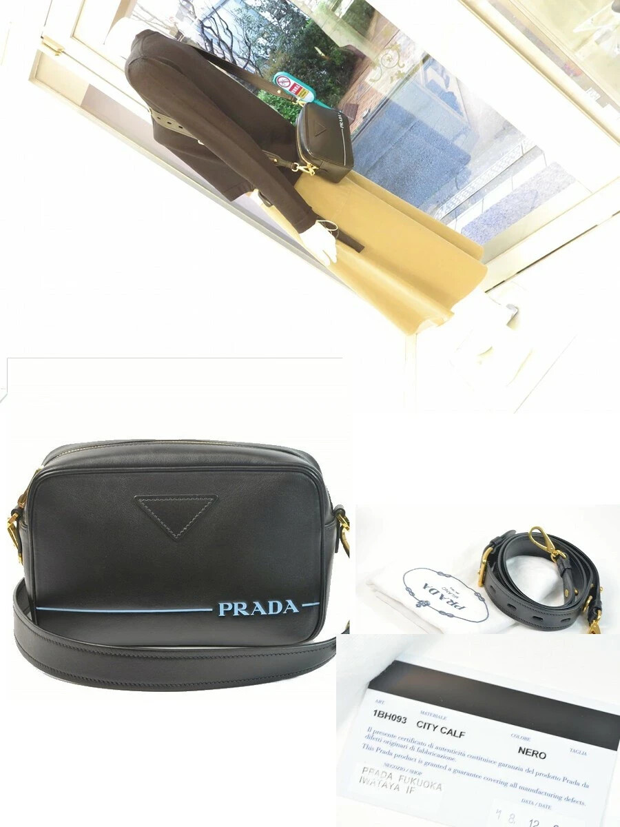 PRADA●1BH093 クロスバック PRADA Shoulder Bag crossbody Leather Black with Blue Logo