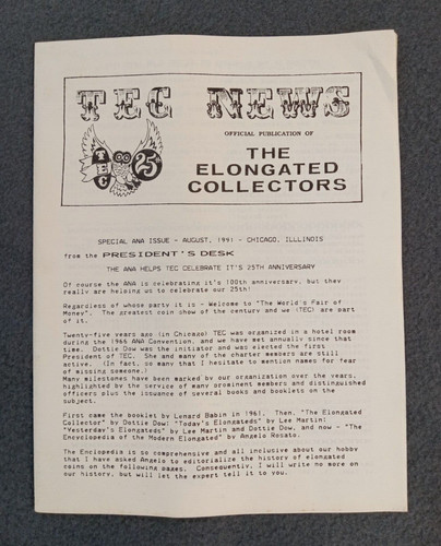 TEC NEWS - 1991 ANA special edition, The Elongated Collectors publication Vol 25