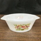 Vtg Arcopal Casserole Dish French Partridge Tulip Floral Milk Glass