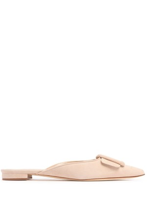 MANOLO BLAHNIK Maysale Beige Suede Flat Mules New And Authentic