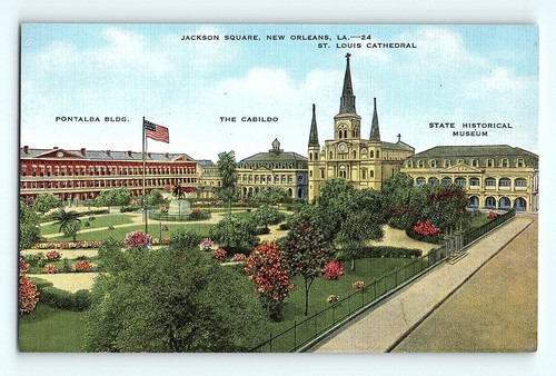 Jackson Square New Orleans LA St Louis Cathedral Pontalba Cabildo Mu Postcard G4