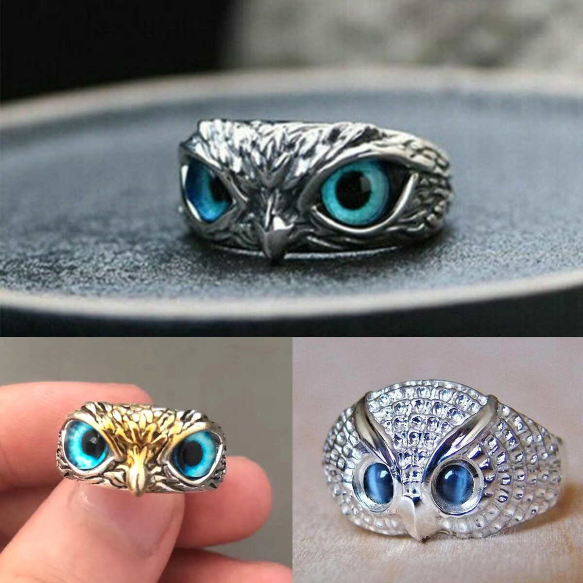 Hot 925 Silver Blue Eye Owl Ring Women Men Jewelry Gift Animal