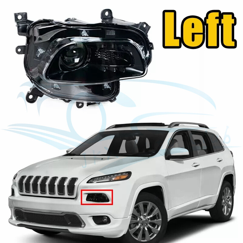 Pair Front Halogen Headlights Left+Right – For Jeep Cherokee 2014-2018 – Black Housing, Direct Fit